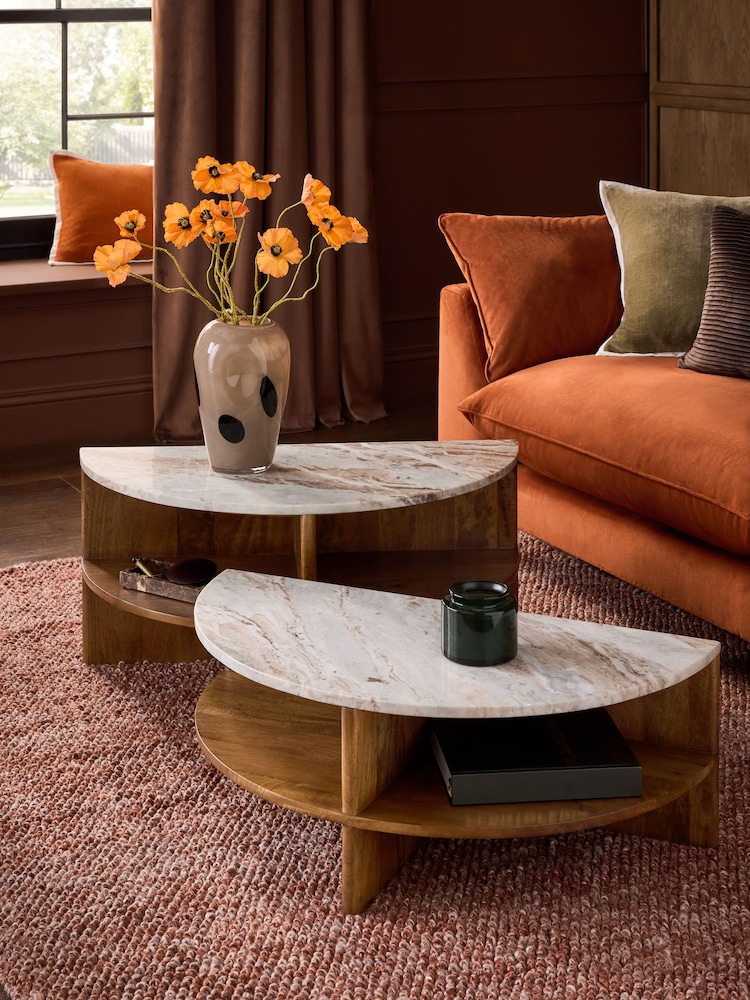 Mid Natural Jensen Solid Mango and Marble Coffee Table - Image 2 of 7