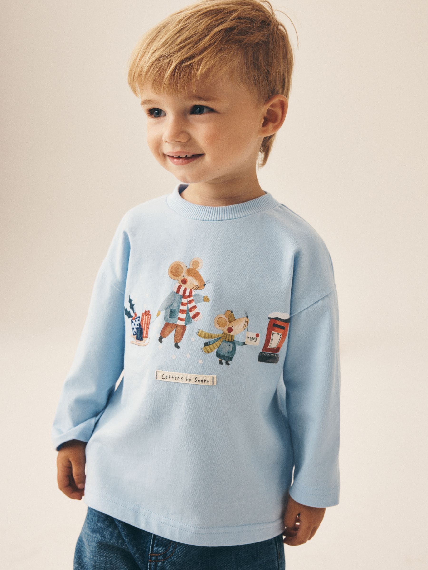 Buy Light Blue Embroidered Letter to Santa Mouse Long Sleeve