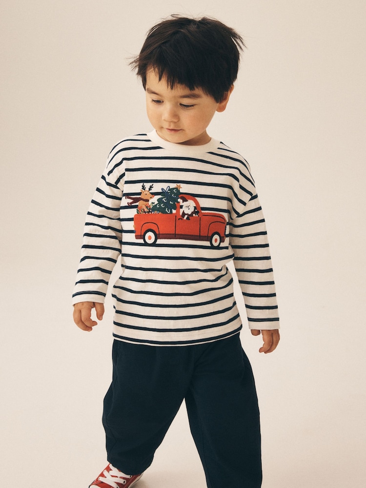 Navy/White Stripe Applique Santa Car - Camiseta navideña de manga larga (3 meses - 7 años) - Imagen 2 de 7 Navy/White Stripe Applique Santa Car - Camiseta navideña de manga larga (3 meses - 7 años) - Imagen 2 de 7