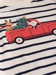 Navy/White Stripe Applique Santa Car - Camiseta navideña de manga larga (3 meses - 7 años) - Imagen 7 de 7