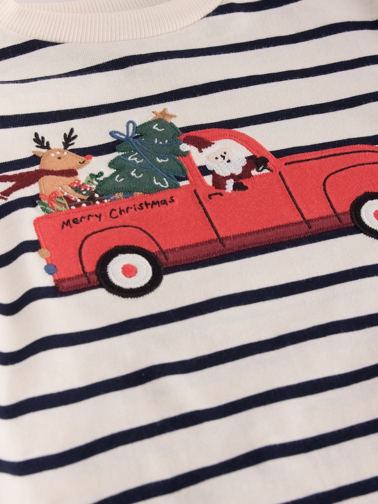 Navy/White Stripe Applique Santa Car - Camiseta navideña de manga larga (3 meses - 7 años) - Imagen 7 de 7 Navy/White Stripe Applique Santa Car - Camiseta navideña de manga larga (3 meses - 7 años) - Imagen 7 de 7