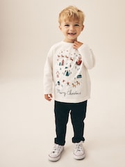 Cream/White Embroidered Scene Long Sleeve Christmas T-Shirt (3mths-7yrs) - Image 2 of 8