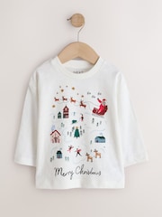 Cream/White Embroidered Scene Long Sleeve Christmas T-Shirt (3mths-7yrs) - Image 5 of 8