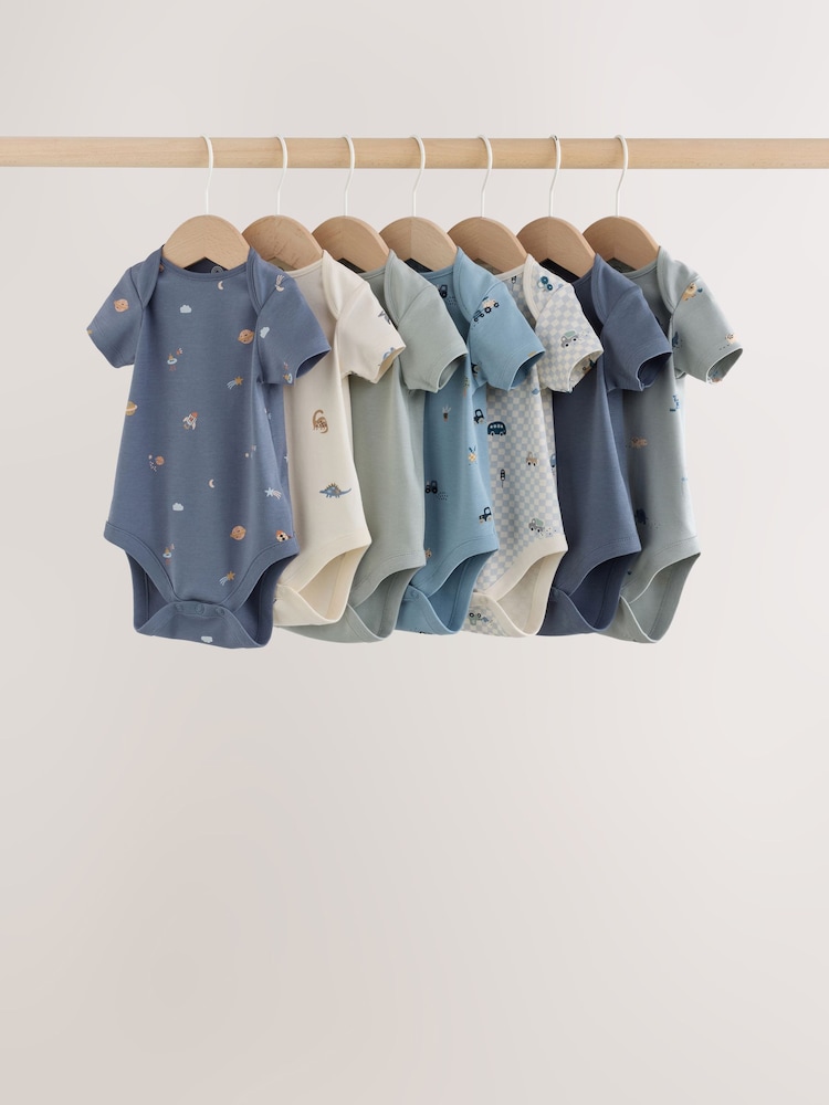 Blue Character Short Sleeve Baby Bodysuits 7 Pack - Image 1 of 14 Blue Character Short Sleeve Baby Bodysuits 7 Pack - Image 1 of 14