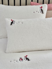 White Penguin Fleece Christmas Duvet Cover and Pillowcase Set - Image 2 of 4