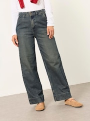 FatFace Hove Dark Teal Blue Wide Leg Crop Jeans - Image 1 of 8