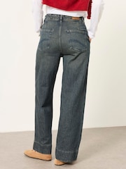 FatFace Hove Dark Teal Blue Wide Leg Crop Jeans - Image 3 of 8