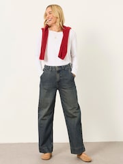 FatFace Hove Dark Teal Blue Wide Leg Crop Jeans - Image 5 of 8