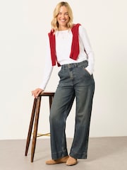 FatFace Hove Dark Teal Blue Wide Leg Crop Jeans - Image 7 of 8