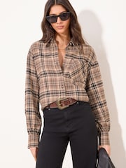 Lipsy Mink Brown Check Oversized Pocket Detail Shirt - Image 1 of 4