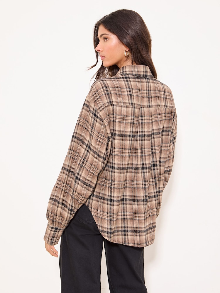 Lipsy Mink Brown Check Oversized Pocket Detail Shirt - Image 4 of 4
