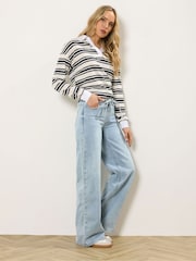 PixieGirl Petite Blue Light Wash Tie Waist Baggy Jeans - Image 1 of 5