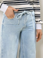 PixieGirl Petite Blue Light Wash Tie Waist Baggy Jeans - Image 2 of 5