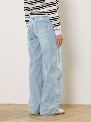 PixieGirl Petite Blue Light Wash Tie Waist Baggy Jeans - Image 4 of 5