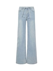 PixieGirl Petite Blue Light Wash Tie Waist Baggy Jeans - Image 5 of 5