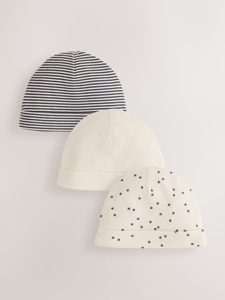Monochrome Waffle Baby Beanies 3 Pack (0-18mths) - Image 1 of 6 Monochrome Waffle Baby Beanies 3 Pack (0-18mths) - Image 1 of 6