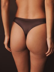 Brown/Pink Thong High Shine Satin & Lace Knickers - Image 3 of 8