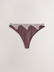 Brown/Pink Thong High Shine Satin & Lace Knickers - Image 5 of 8