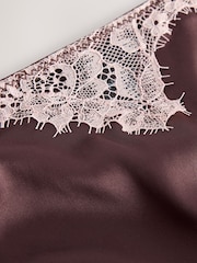 Brown/Pink Thong High Shine Satin & Lace Knickers - Image 6 of 8