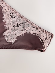 Brown/Pink Thong High Shine Satin & Lace Knickers - Image 8 of 8