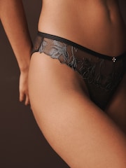Charcoal Grey High Leg N.Premium Swiss Designed Embroidered Knickers - Image 6 of 10