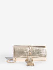 Lipsy Gold Tassel Trim Clutch Bag - Image 1 of 5