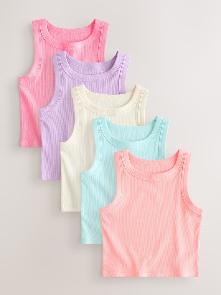Pink/Orange Pastel Vest 5 Pack (1.5-16yrs) - Image 1 of 9