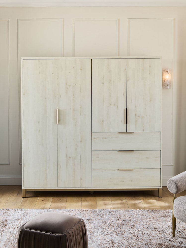 White Bronx Oak Effect 4 Door, 3 Drawer Wardrobe - Image 1 of 10 White Bronx Oak Effect 4 Door, 3 Drawer Wardrobe - Image 1 of 10