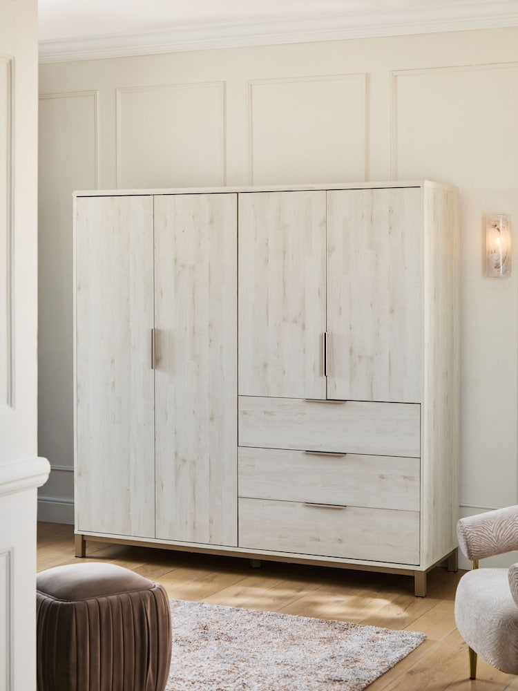 White Bronx Oak Effect 4 Door, 3 Drawer Wardrobe - Image 2 of 10 White Bronx Oak Effect 4 Door, 3 Drawer Wardrobe - Image 2 of 10