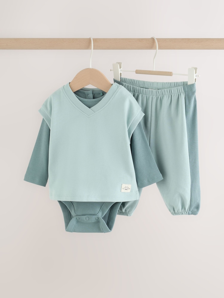 Blue Sweat Tank, Bodysuit and Joggers Baby 3 Piece Set (0mths-2yrs) - Image 1 of 22 Blue Sweat Tank, Bodysuit and Joggers Baby 3 Piece Set (0mths-2yrs) - Image 1 of 22