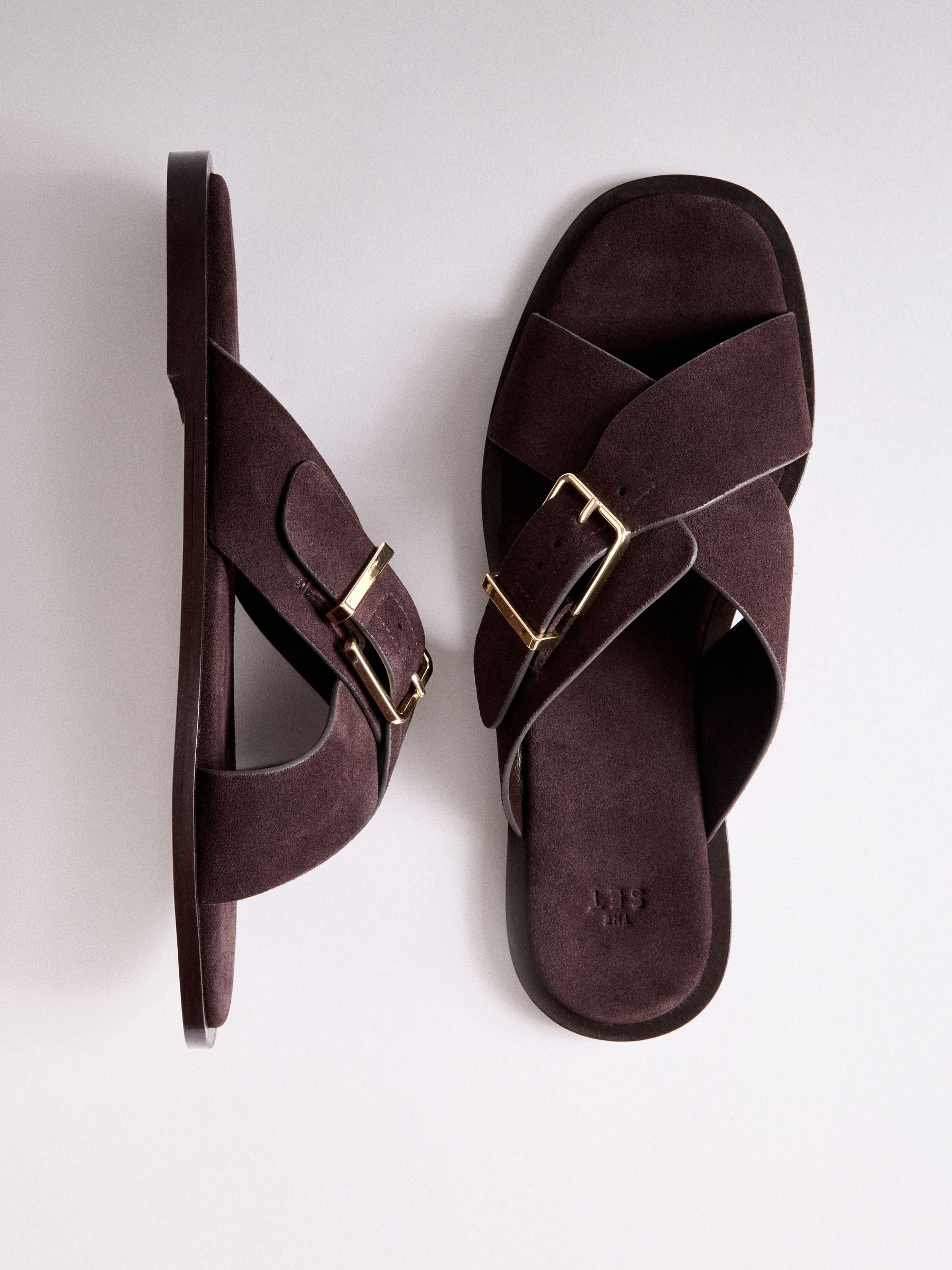 Buy The Set X-Strap Slip On Mule Sandals Chocolate Brown Suede