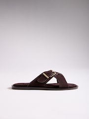 The Set X-Strap Slip On Mule Sandals Chocolate Brown Suede - Image 2 of 7