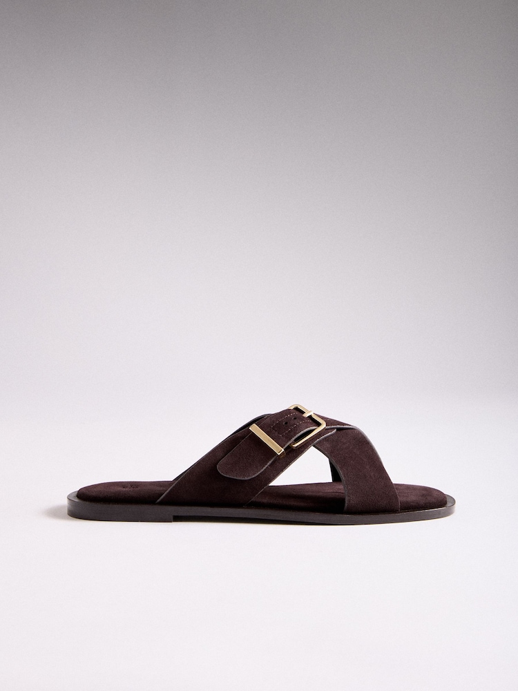 The Set X-Strap Slip On Mule Sandals Chocolate Brown Suede - Image 2 of 7 The Set X-Strap Slip On Mule Sandals Chocolate Brown Suede - Image 2 of 7