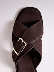 The Set X-Strap Slip On Mule Sandals Chocolate Brown Suede - Image 4 of 7