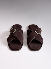 The Set X-Strap Slip On Mule Sandals Chocolate Brown Suede - Image 5 of 7