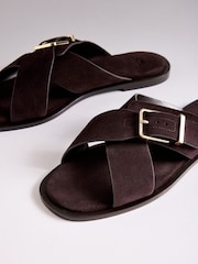 The Set X-Strap Slip On Mule Sandals Chocolate Brown Suede - Image 6 of 7