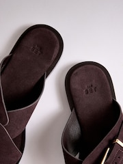 The Set X-Strap Slip On Mule Sandals Chocolate Brown Suede - Image 7 of 7