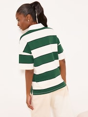 Lipsy Green & White Striped Embellished Collar Short Sleeve Rugby Polo Top - Image 3 of 4