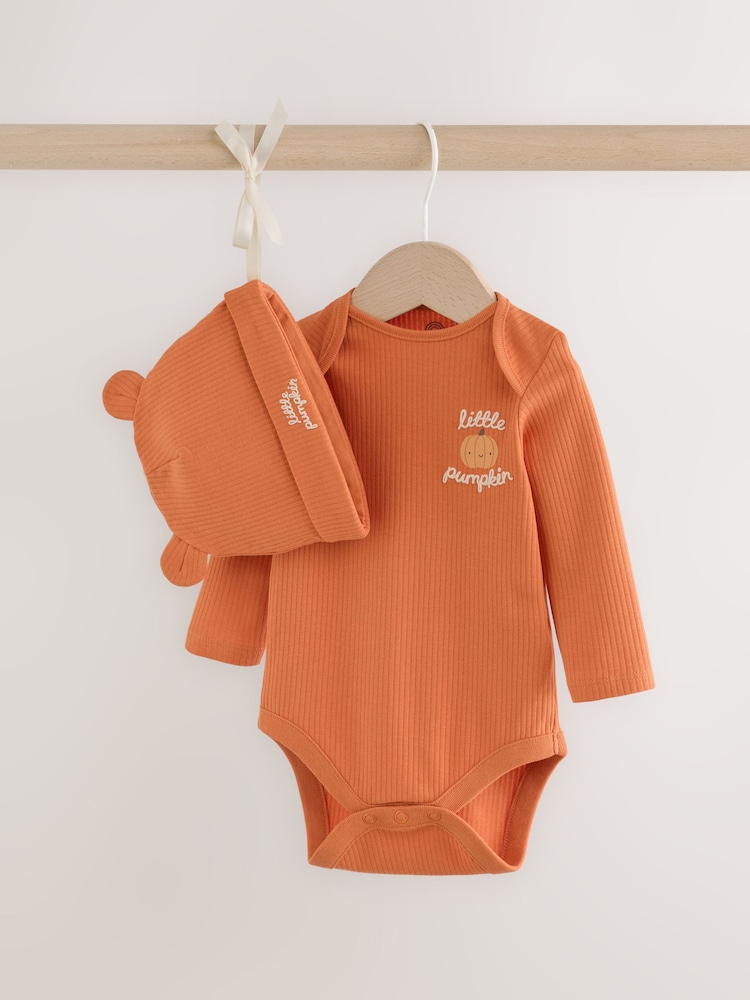 pomarańczowe halloween - Baby Bodysuit and Hat 2 Piece - Obraz 1 z 7