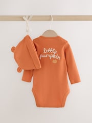 pomarańczowe halloween - Baby Bodysuit and Hat 2 Piece - Obraz 3 z 7
