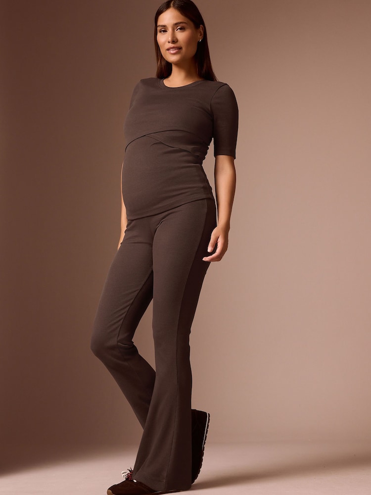 Chocolate Brown Maternity Flare Leggings - Image 1 of 10 Chocolate Brown Maternity Flare Leggings - Image 1 of 10