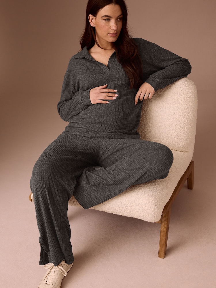 رمادي - Maternity Knit Co-Ord Trousers Set - صورة 1 من 5 رمادي - Maternity Knit Co-Ord Trousers Set - صورة 1 من 5