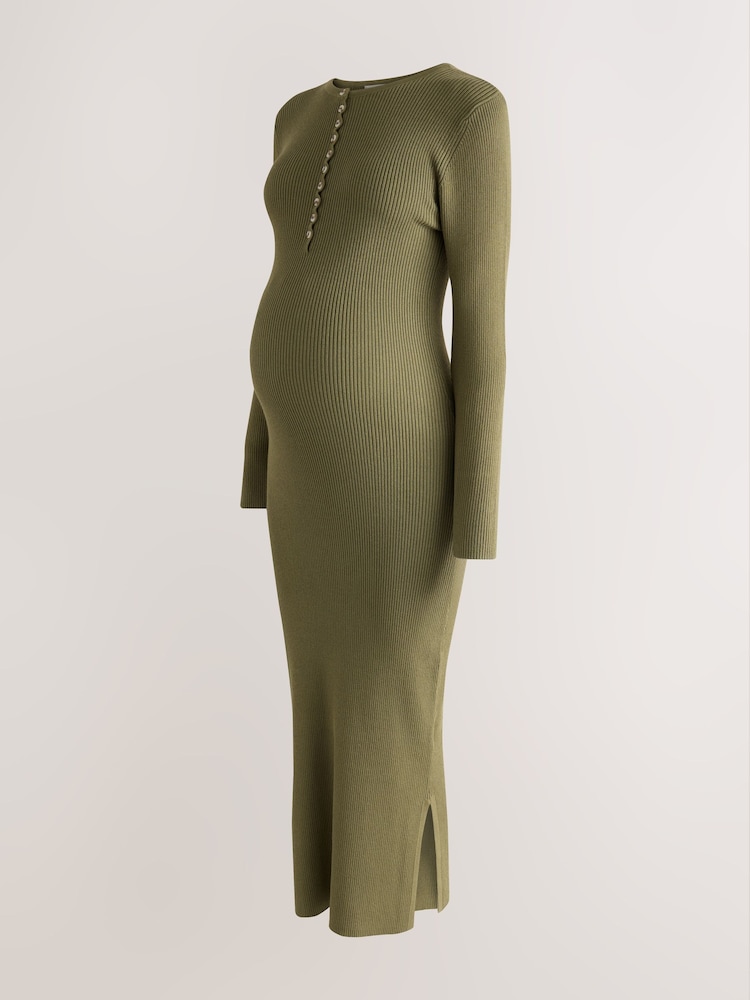 Khaki Green Maternity Long Sleeve Knitted Dress - Image 1 of 4