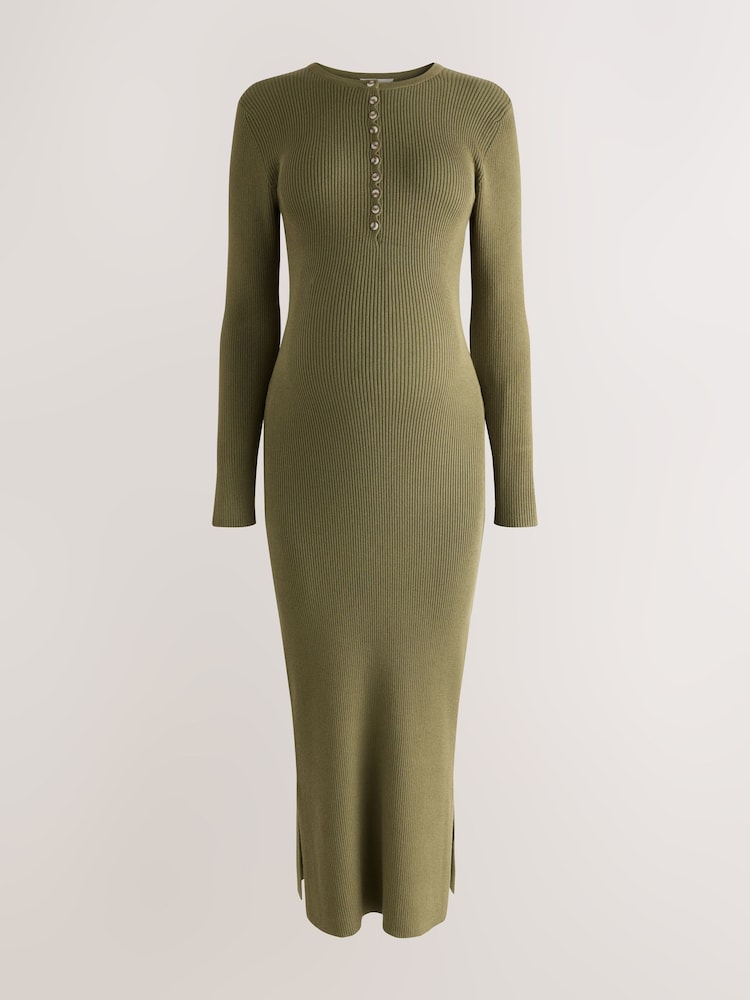 Khaki Green Maternity Long Sleeve Knitted Dress - Image 2 of 4