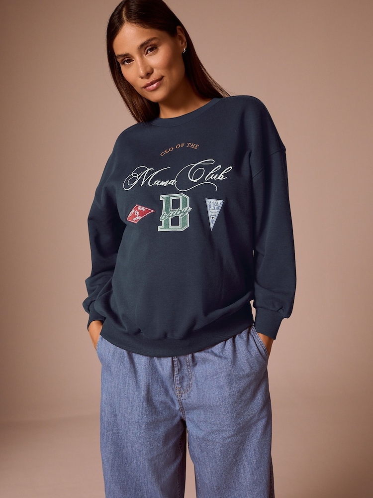 Navy Maternity Mama Club Sweatshirt - Image 1 of 9 Navy Maternity Mama Club Sweatshirt - Image 1 of 9