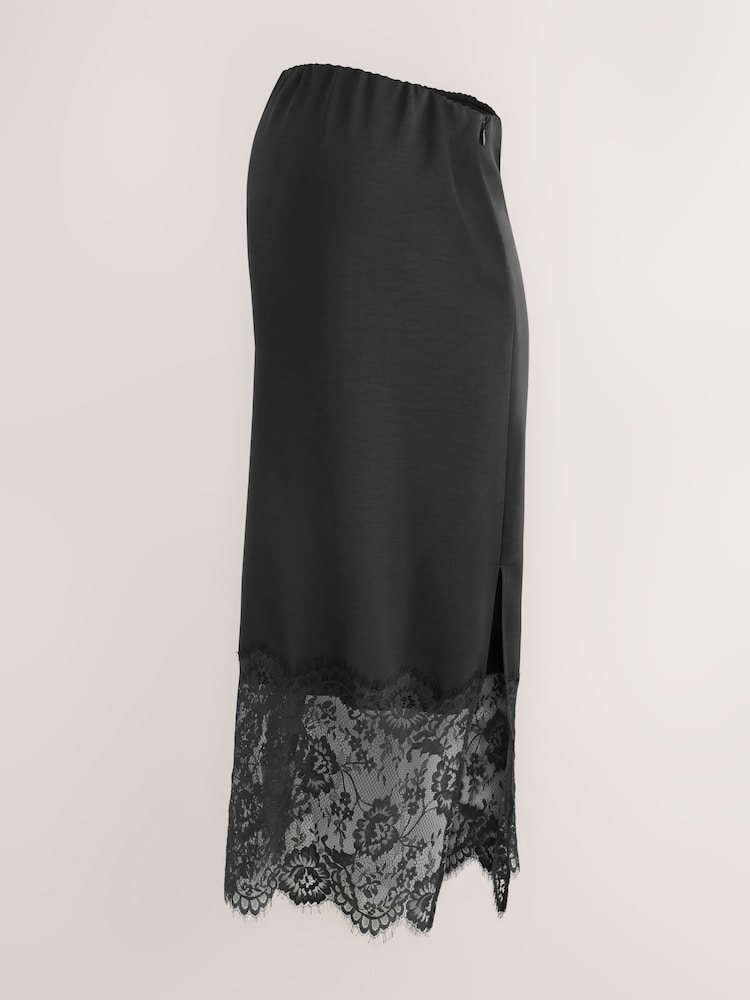 Schwarz - Maternity Satin Skirt With Lace - Bild 1 von 4 Schwarz - Maternity Satin Skirt With Lace - Bild 1 von 4
