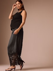 Black Maternity Satin Skirt With Lace - Image 5 of 9