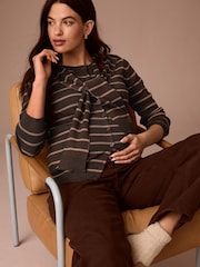 Brown Maternity Striped Cardigan With Wool - Image 1 of 10
