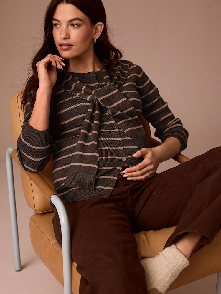 Brown Maternity Striped Cardigan With Wool - Image 1 of 10