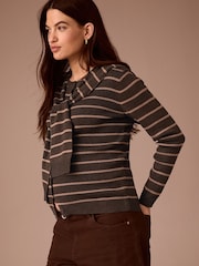 Brown Maternity Striped Cardigan With Wool - Image 2 of 10